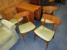 A RETRO TEAK DROP LEAF TABLE AND FOUR CHAIRS