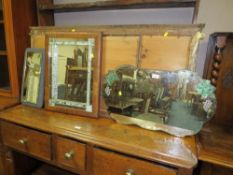 THREE VINTAGE WALL MIRRORS WITH ETCHED DETAIL TO THE LARGEST (3)