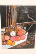 A FRAMED AND GLAZED SIGNED LIMITED EDITION H J JACKSON PRINT ENTITLED FISH WHARF DETAIL/7 8/50