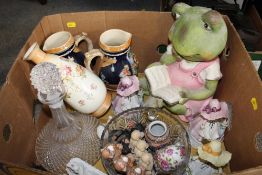 A BOX OF ASSORTED CERAMIC FIGURES ETC.