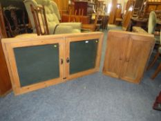A GLAZED WALL DISPLAY CABINET, W 122 CM, TOGETHER WITH ANOTHER CABINET