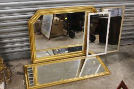 A COLLECTION OF ASSORTED MIRRORS TO INCLUDE AN OVER MANTEL MIRROR