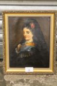 AN ANTIQUE STYLE GILT FRAMED PORTRAIT STUDY OF LADY IN CLASSICAL DRESS, H 25.5 CM BY W 20.5 CM