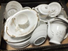 A TRAY OF JAPANESE CHINA WITH INTERIOR GEISHA PORTRAITS TO CUPS
