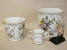 TWO FLORAL JARDINIERES, TO INCLUDE A ROYAL GRAFTON EXAMPLE, TOGETHER WITH A COALPORT LOVING CUP