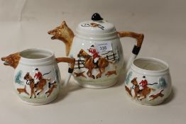 A HUNTING INTEREST THREE PIECE TEA SERVICE