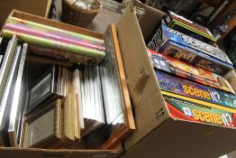 A BOX OF GAMES TO INCLUDE SCENE IT ETC TOGETHER WITH A BOX OF PHOTO FRAMES
