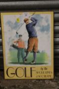 A VINTAGE ENAMEL GOLF BY THE SHORELINES OF SCOTLAND TOURIST SIGN H 40 CM BY W 30 CM