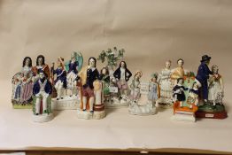 A COLLECTION OF ANTIQUE STAFFORDSHIRE STYLE FLAT BACK FIGURES, TO INCLUDE HIGHLAND JESSIE AND