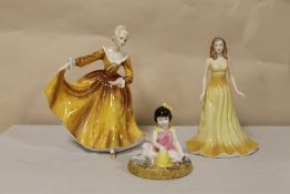 THREE ROYAL DOULTON FIGURES COMPRISING OF KIRSTY HN 2381, ON THE BEACH AND GEMSTONE COLLECTION