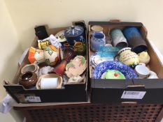 FOUR TRAYS OF CHINA AND CERAMICS TO INCLUDE ADAMS JASPERWARE, SPODE, SHELLEY ETC.