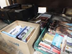 A LARGE QUANTITY OF MOSTLY MODERN BOOKS TO INCLUDE TRAVEL INTEREST (PLASTIC TRAYS NOT INCLUDED)