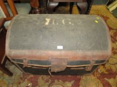A VINTAGE DOMED TRAVEL TRUNK, W 77 CM