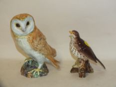 A LARGE BESWICK 1046 BARN OWL FIGURE TOGETHER WITH 2308 SONG THRUSH (2)