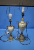 TWO ONYX AND BRASS TABLE LAMPS THE TALLEST H 76 CM