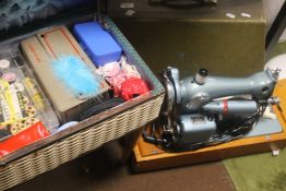 A CASED SEWING MACHINE AND A SEWING BOX AND ACCESSORIES