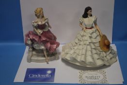A FRANKLIN MINT SCARLETT O'HARA FIGURINE TOGETHER WITH A FRANKLIN MINT CINDERELLA FIGURINE BOTH WITH