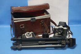 A QUANTITY OF ASSORTED CAMERAS AND ACCESSORIES TO INCLUDE A FUJICA ST705W ASSORTED LENSES ETC