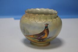 A LOCKE AND CO WORCESTER BOWL PAINTED WITH A PHEASANT SIGNED 