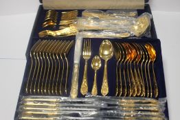 CASED WILLHIEM ROSTFREI EDELSTAHL 72 PIECE GOLD PLATED CUTLERY SET