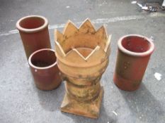 FOUR CHIMNEY POTS TO INCLUDE TERRACOTTA TYPES