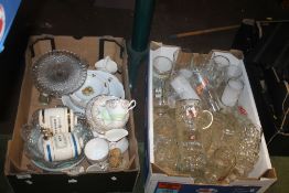 A BOX OF MIXED PUB GLASSES SOME ADVERTISING TOGETHER WITH A BOX OF MIXED GLASS AND CHINA