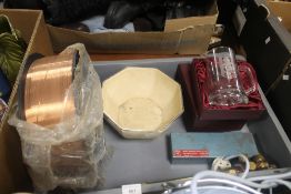 A ROLL OF COPPER WIRE, TWO ASTON VILLA TANKARDS ETC