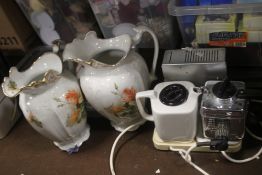 A VINTAGE TEAS MAID, TOGETHER WITH A PAIR OF FLORAL VASES
