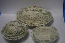 TWO DONEGAL PIERCED LIDDED BASKETS TOGETHER WITH ANOTHER