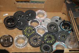 A QUANTITY OF ASSORTED SPARE FLY REELS SPOOLS to include 
