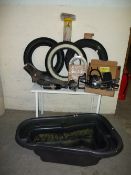A SELECTION OF MOTORCYCLE PARTS TO INCLUDE HARLEY DAVIDSON