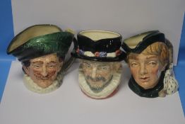 THREE ROYAL DOULTON CHARACTER JUGS, TO INCLUDE THE CAVALIER, DICK WHITTINGTON AND BEEFEATER