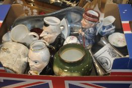 A TRAY OF CERAMICS TO INCLUDE TOBY JUGS (TRAY NOT INCLUDED)