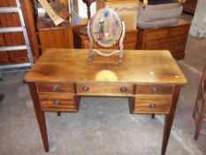 A WALNUT DRESSING TABLE DESK / SIDEBOARD WITH OVAL CHEVAL STYLE MIRROR