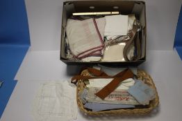 A BOX OF VINTAGE COLLARS, HANDKERCHIEFS, ETC.