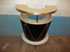 A RETRO HALF MOON PADDED HOME BAR COCKTAIL UNIT