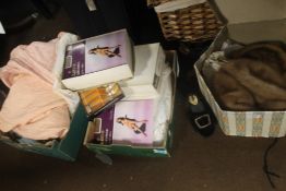 A QUANTITY OF ASSORTED LINEN, A FUR HAT ETC