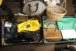 TWO BOXES OF ASSORTED HANDBAGS AND CLUTCH BAGS to include Gionni, Miss Sixty etc together with a