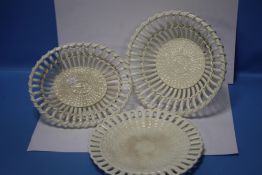 TWO WEDGWOOD PIERCED BASKETS TOGETHER WITH A SIMILAR WEDGWOOD PLATE