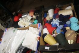 TWO TRAYS OF ASSORTED WOOL ETC AND A TRAY OF LINEN (TRAYS NOT INCLUDED)