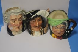 THREE ROYAL DOULTON CHARACTER JUGS, TO INCLUDE THE LAWYER, ATHOS AND SAREY GAMP