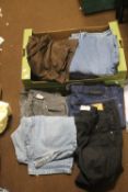 A QUANTITY OF ASSORTED MENS JEANS ETC
