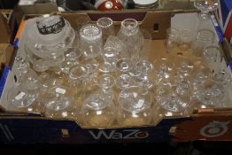 TWO TRAYS OF ASSORTED GLASSWARE TO INCLUDE CUT GLASS (TRAYS NOT INCLUDED)
