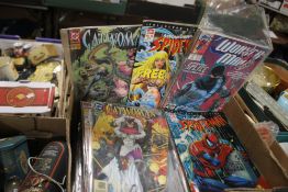 A BOX OF COMICS, TO INCLUDE SPIDERMAN, CATWOMAN, WONDER WOMAN, ETC