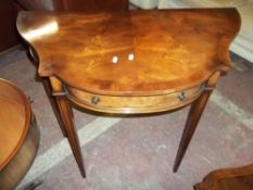 AN EDWARDIAN STYLE INLAID DEMI LUNE HALL TABLE