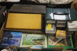 A SMALL CHEST OF ASSORTED FISHING HOOKS VARIOUS SIZES, together with a Mitchell 300 reel, a Moore