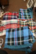 FIVE PICNIC BLANKETS, TO INCLUDE TARTAN EXAMPLES
