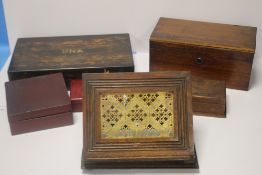 A QUANTITY OF ASSORTED STORAGE BOXES, TOGETHER WITH A BOOK STAND