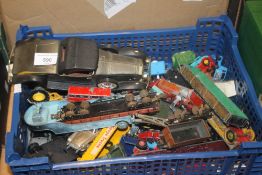 A BOX OF PLAYWORN DIECAST VEHICLES to include Corgi Batmobile, Corgi James Bond Aston Martin DB5,