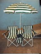 A BOXED FOLDING CHAIR AND PARASOL SET